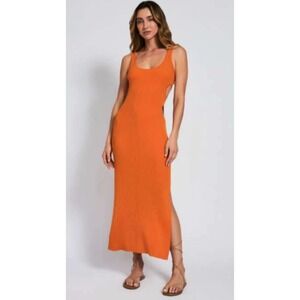 Devon Windsor Dress Orange Ribbed Knit‎ Maxi Side Cut Out Avani